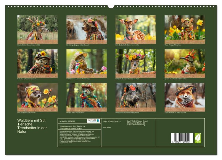 Produktbild: Waldtiere mit Stil. Tierische Trendsetter in der Natur (hochwertiger Premium Wandkalender 2026 DIN A2 quer), Kunstdruck in Hochglanz