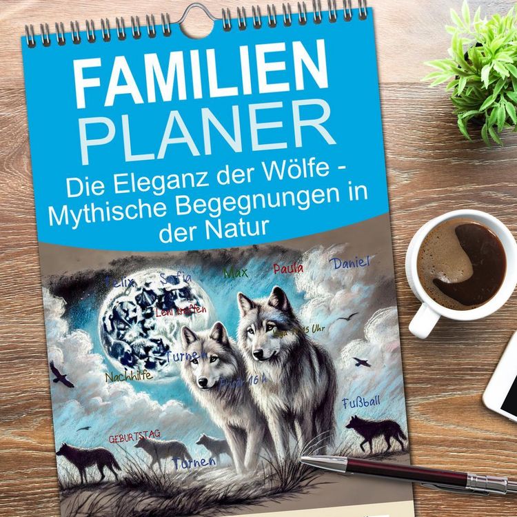 Produktbild: Familienplaner 2026 - Die Eleganz der W&ouml;lfe - Mythische Begegnungen in der Natur mit 5 Spalten (Wandkalender, 21 x 45 cm) CALVENDO