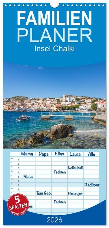 Produktbild: Familienplaner 2026 - Insel Chalki mit 5 Spalten (Wandkalender, 21 x 45 cm) CALVENDO