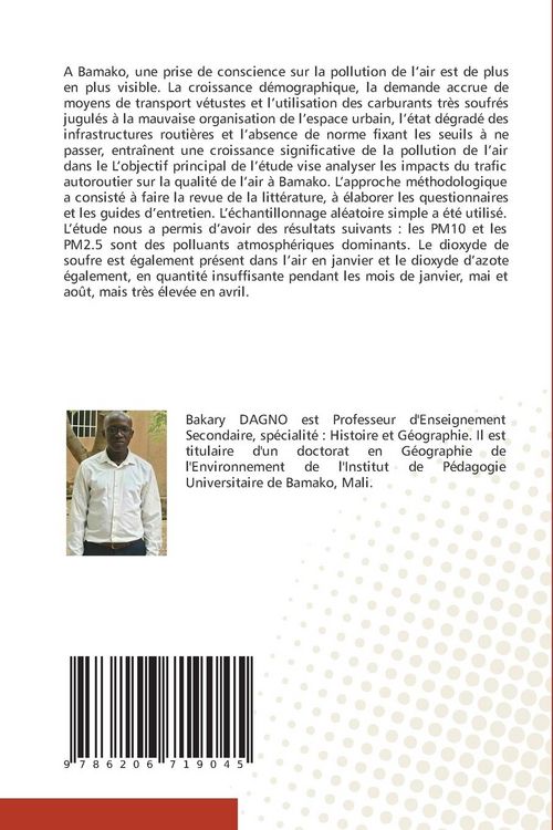 Produktbild: Impacts du trafic routier sur la qualit&eacute; de l'air &agrave; Bamako