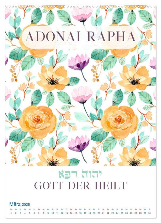 Produktbild: Hebr&auml;ische Namen Gottes aus der Torah (Wandkalender 2026 DIN A2 hoch), CALVENDO Monatskalender