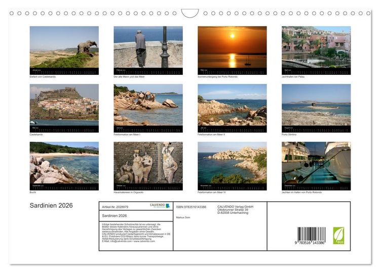 Produktbild: Sardinien 2026 (Wandkalender 2026 DIN A3 quer), CALVENDO Monatskalender