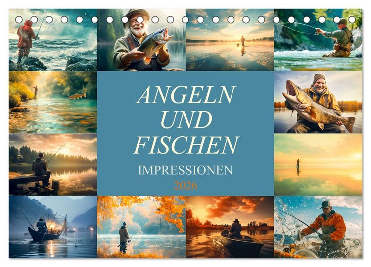 Produktbild: Angeln und Fischen Impressionen (Tischkalender 2026 DIN A5 quer), CALVENDO Monatskalender