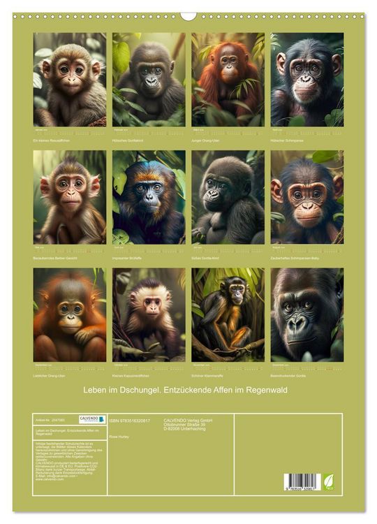 Produktbild: Leben im Dschungel. Entz&uuml;ckende Affen im Regenwald (Wandkalender 2026 DIN A2 hoch), CALVENDO Monatskalender