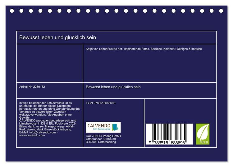 Produktbild: Bewusst leben und gl&uuml;cklich sein (Tischkalender 2026 DIN A5 quer), CALVENDO Monatskalender