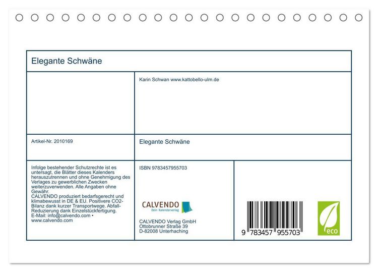Produktbild: Elegante Schw&auml;ne (Tischkalender 2026 DIN A5 quer), CALVENDO Monatskalender