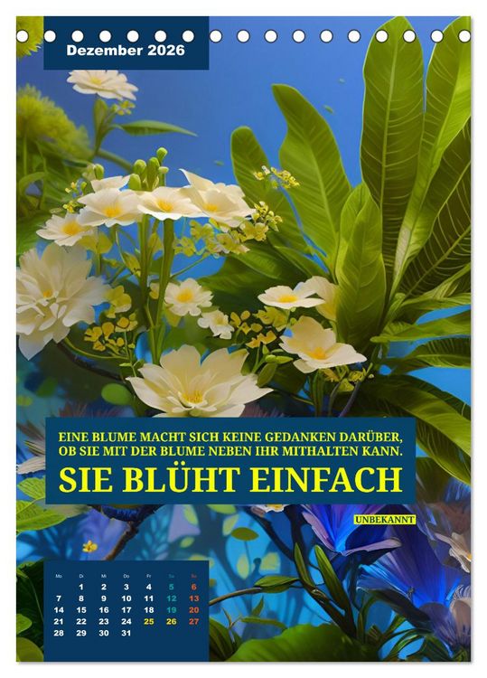 Produktbild: Verr&uuml;ckt nach BLUMEN Artwork - Farben - Zitate (Tischkalender 2026 DIN A5 hoch), CALVENDO Monatskalender