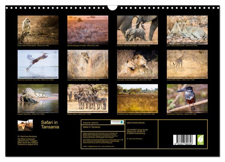 Produktbild: Safari in Tansania (Wandkalender 2026 DIN A3 quer), CALVENDO Monatskalender
