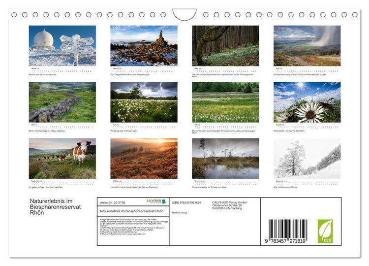 Produktbild: Naturerlebnis im Biosph&auml;renreservat Rh&ouml;n (Wandkalender 2026 DIN A4 quer), CALVENDO Monatskalender