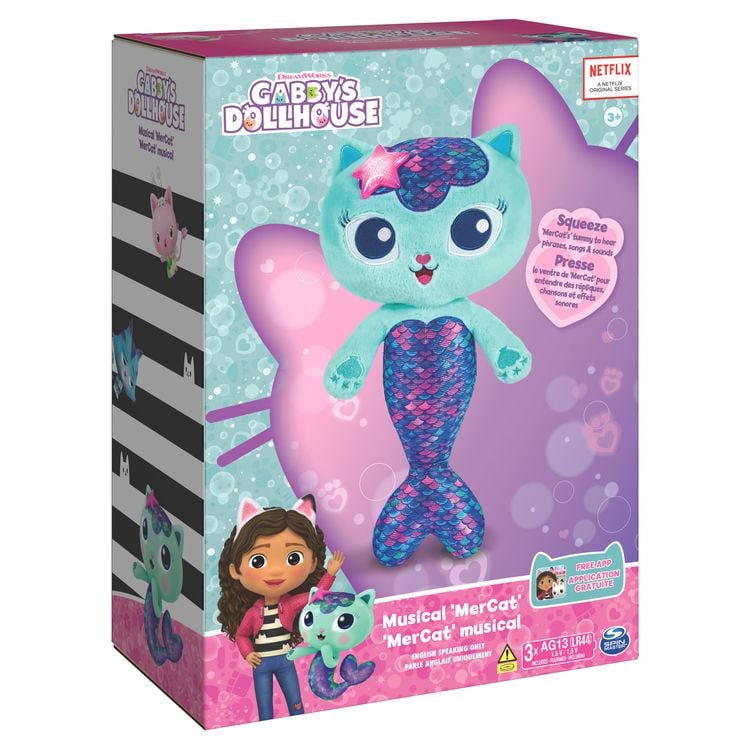 Produktbild: Gabby‘s Dollhouse, 33cm große Plüsch-Katze MerCat (deutsch: Meerkätzchen) mit Licht- und Geräuscheffekten