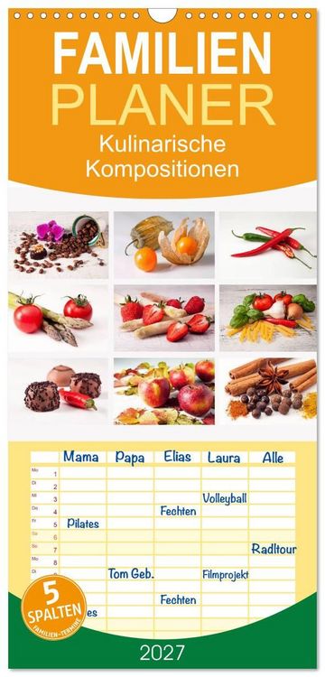 Produktbild: Familienplaner 2027 - Kulinarische Kompositionen mit 5 Spalten (Wandkalender, 21 x 45 cm) CALVENDO