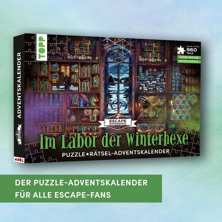 Produktbild: Puzzle-R&auml;tsel-Adventskalender: Im Labor der Winterhexe &ndash; 24 Puzzles mit insgesamt 960 Teilen