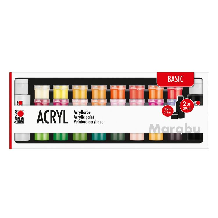 Produktbild: Marabu Acrylfarben Set Basic 32x3,5ml/2x59ml
