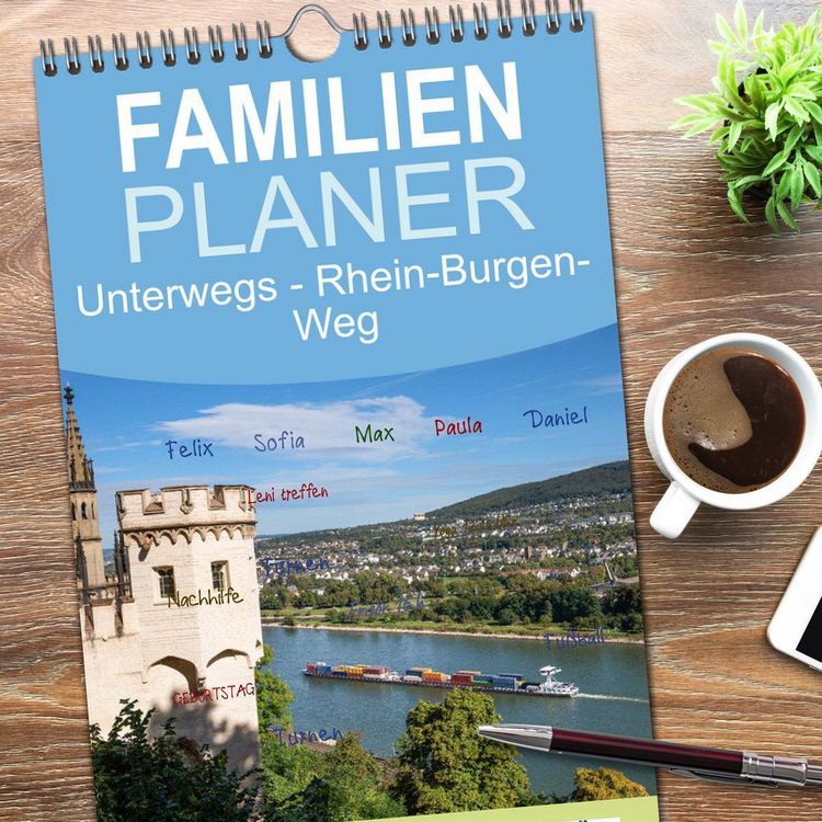 Produktbild: Familienplaner 2026 - Unterwegs - Rhein-Burgen-Weg mit 5 Spalten (Wandkalender, 21 x 45 cm) CALVENDO