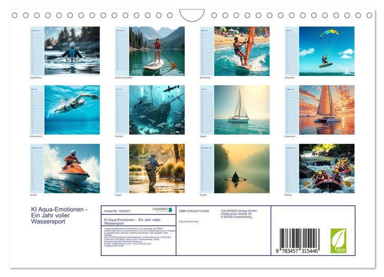 Produktbild: KI Aqua-Emotionen - Ein Jahr voller Wassersport (Wandkalender 2026 DIN A4 quer), CALVENDO Monatskalender