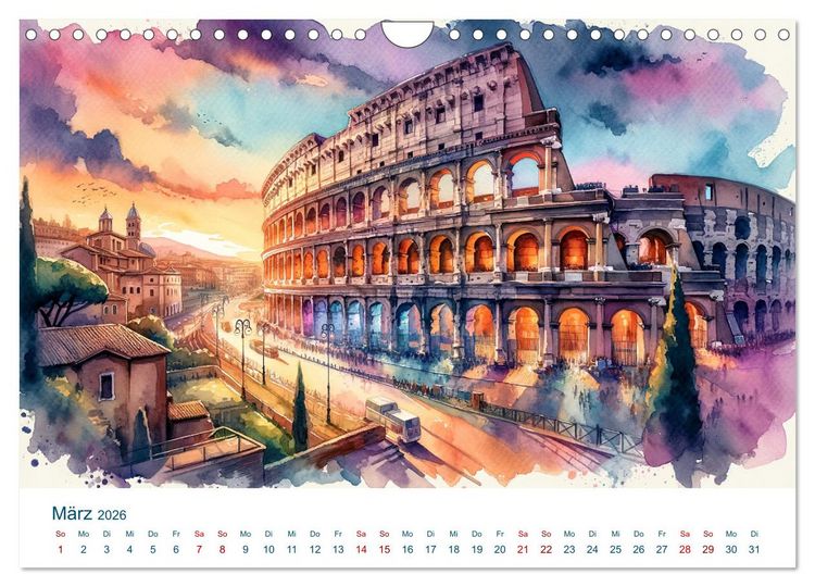 Produktbild: Sehensw&uuml;rdigkeiten in Aquarell (Wandkalender 2026 DIN A4 quer), CALVENDO Monatskalender