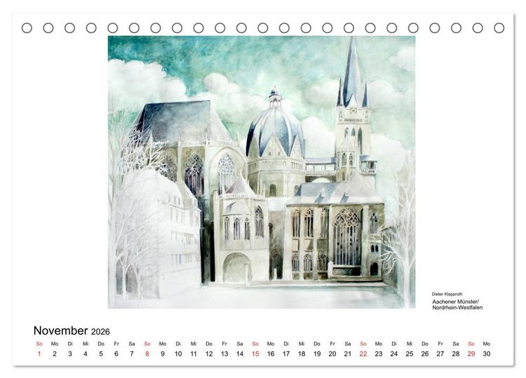 Produktbild: Pinselspuren einer Deutschlandreise - 12 Aquarelle von Dieter Klapproth (Tischkalender 2026 DIN A5 quer), CALVENDO Monatskalender