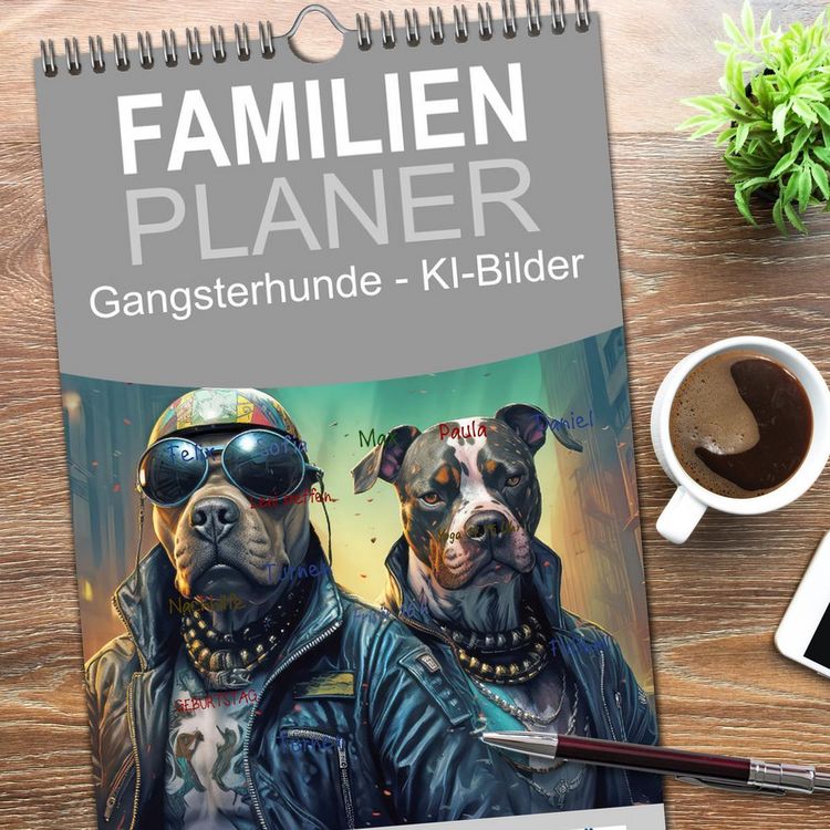 Produktbild: Familienplaner 2026 - Gangsterhunde - KI-Bilder mit 5 Spalten (Wandkalender, 21 x 45 cm) CALVENDO