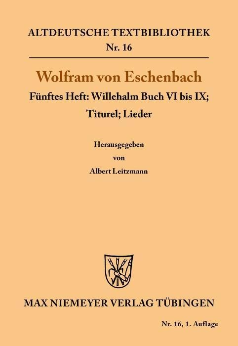Produktbild: Willehalm Buch VI bis IX; Titurel; Lieder