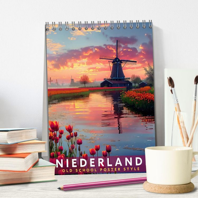 Produktbild: Niederlande - Old School Poster Style (Tischkalender 2026 DIN A5 hoch), CALVENDO Monatskalender