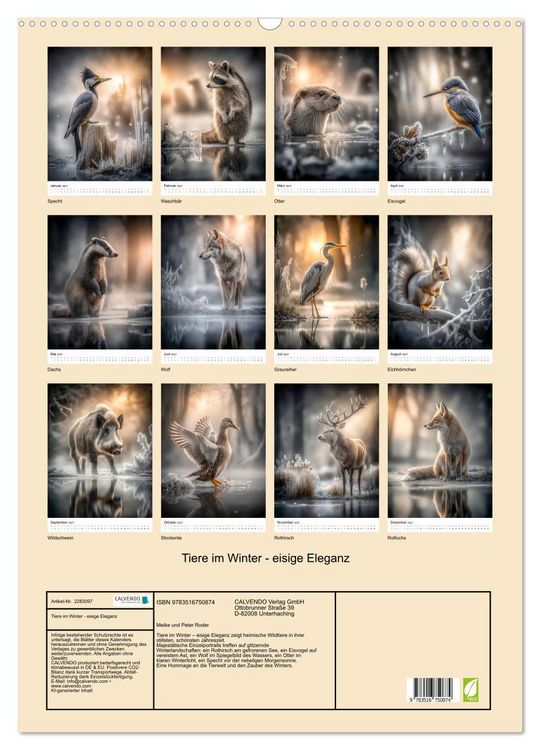 Produktbild: Tiere im Winter - eisige Eleganz (Wandkalender 2027 DIN A2 hoch), CALVENDO Monatskalender