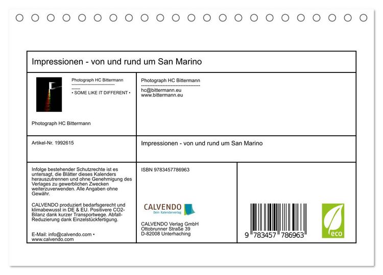 Produktbild: Impressionen - von und rund um San Marino (Tischkalender 2026 DIN A5 quer), CALVENDO Monatskalender
