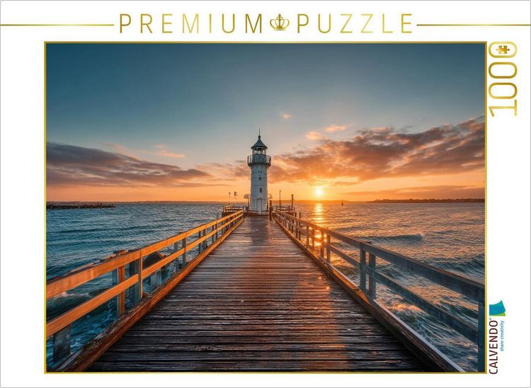 Produktbild: CALVENDO Puzzle Abends flie&szlig;t die Sonne ins Meer und der Leuchtturm bewahrt das letzte Licht des Tages | 1000 Teile Lege-Gr&ouml;&szlig;e 64x48cm Foto-Puzzle f&uuml;r