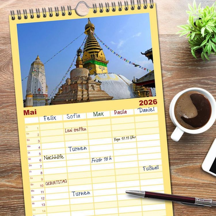Produktbild: Familienplaner 2026 - KATHMANDU, Nepals Hauptstadt mit 5 Spalten (Wandkalender, 21 x 45 cm) CALVENDO