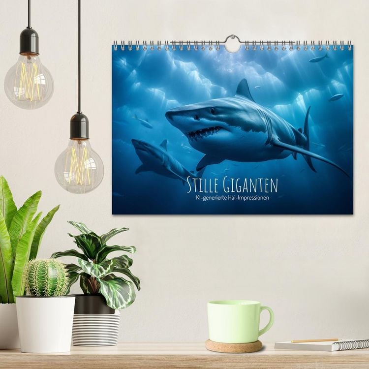 Produktbild: Stille Giganten - KI-generierte Hai-Impressionen (Wandkalender 2026 DIN A4 quer), CALVENDO Monatskalender