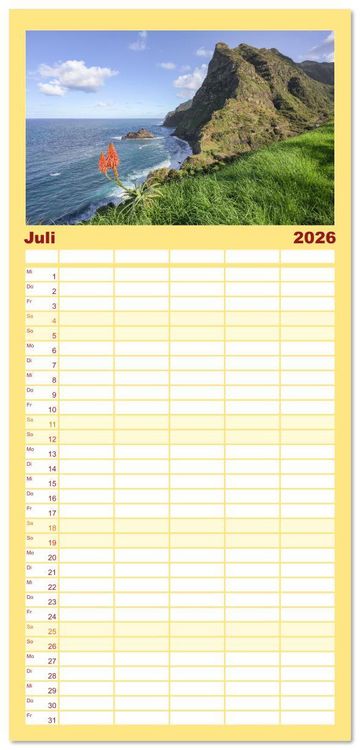 Produktbild: Familienplaner 2026 - Wundersch&ouml;nes Madeira mit 5 Spalten (Wandkalender, 21 x 45 cm) CALVENDO
