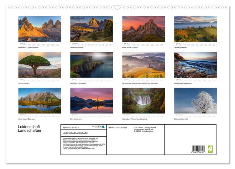 Produktbild: Leidenschaft Landschaften (Wandkalender 2026 DIN A2 quer), CALVENDO Monatskalender