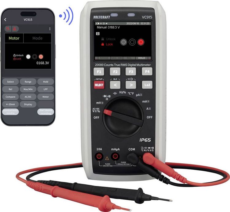 Produktbild: VOLTCRAFT VC915 Industrie-Multimeter TRMS LoZ CAT III 1000 V, CAT IV 1000 V Bluetooth&reg; integrierte Magnethalterung transflektives Display