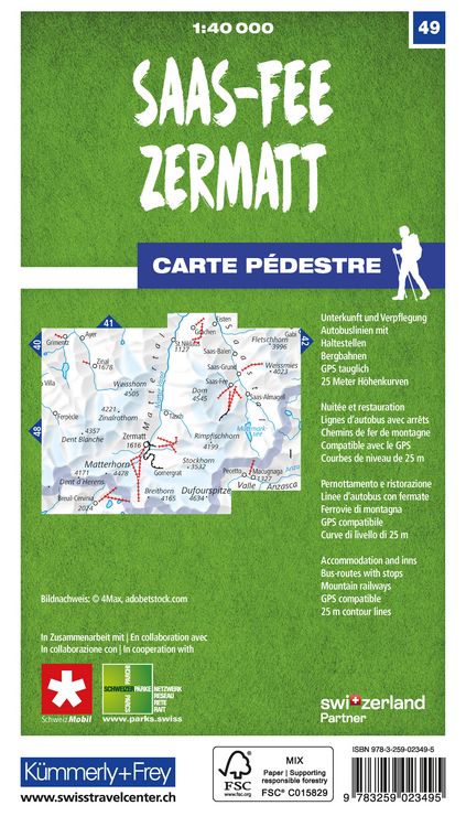Produktbild: K&uuml;mmerly+Frey Wanderkarte 49 Zermatt, Saas-Fee 1:40.000