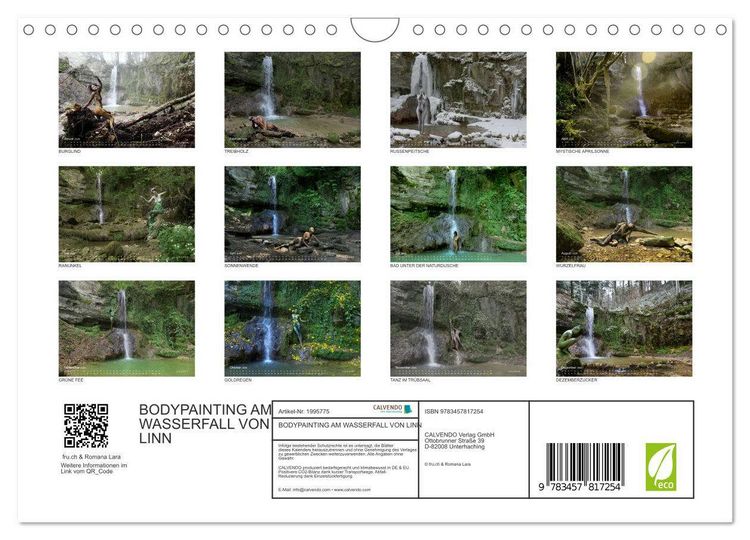 Produktbild: BODYPAINTING AM WASSERFALL VON LINN (Wandkalender 2026 DIN A4 quer), CALVENDO Monatskalender