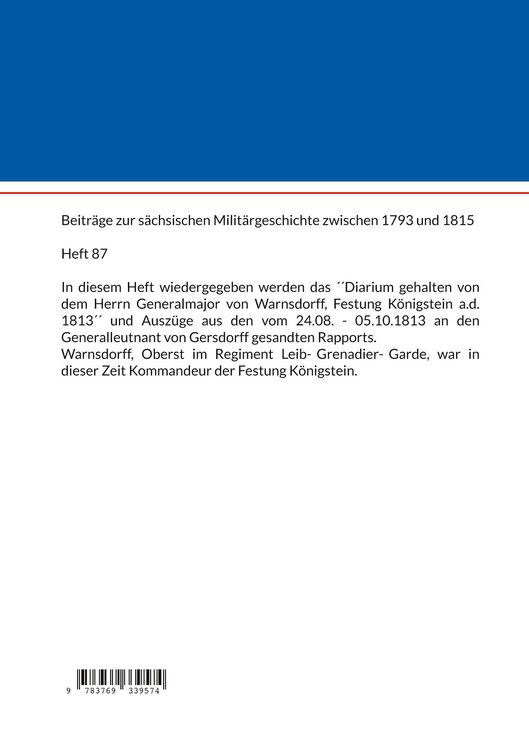 Produktbild: Tagebuch des Generalmajors von Warnsdorf