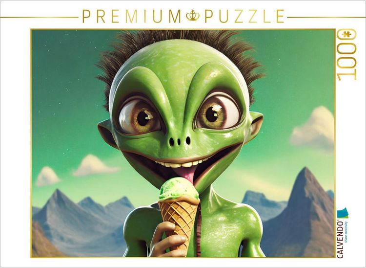 Produktbild: CALVENDO Puzzle Ein ganz normales Alien isst ein Eis | 1000 Teile Lege-Gr&ouml;&szlig;e 64x48cm Foto-Puzzle f&uuml;r gl&uuml;ckliche Stunden