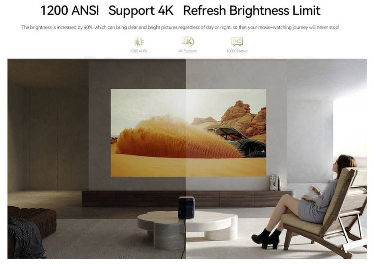 Produktbild: Wanbo Beamer Mozart 1 Pro LED 1200 ANSI-Lumen 1920 x 1080 Full HD Integrierter Lautsprecher, Autofokus, mit Fernbedienung, WLAN