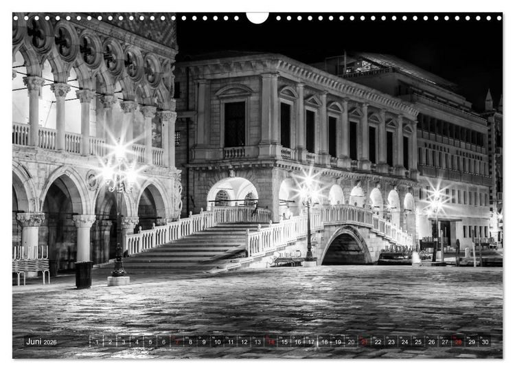 Produktbild: Leuchtendes Venedig &hellip;in monochrom (Wandkalender 2026 DIN A3 quer), CALVENDO Monatskalender