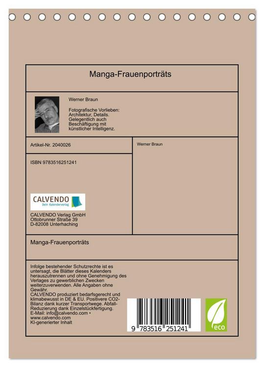 Produktbild: Manga-Frauenportr&auml;ts (Tischkalender 2026 DIN A5 hoch), CALVENDO Monatskalender
