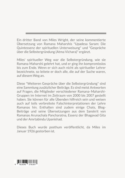 Produktbild: Weitere Gespr&auml;che &uuml;ber die Selbstergr&uuml;ndung (Atma Vichara)