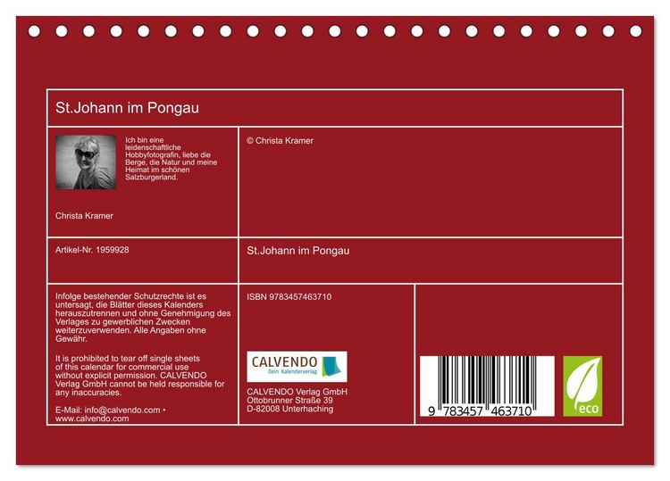 Produktbild: St.Johann im Pongau (Tischkalender 2026 DIN A5 quer), CALVENDO Monatskalender