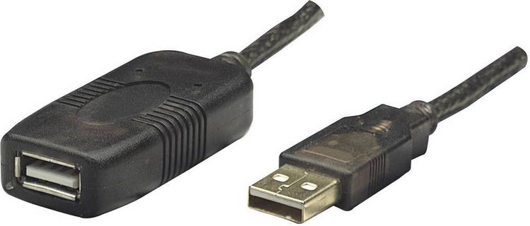 Produktbild: Manhattan USB-Kabel USB 2.0 USB-A Stecker, USB-A Buchse 20.00m Schwarz 150958
