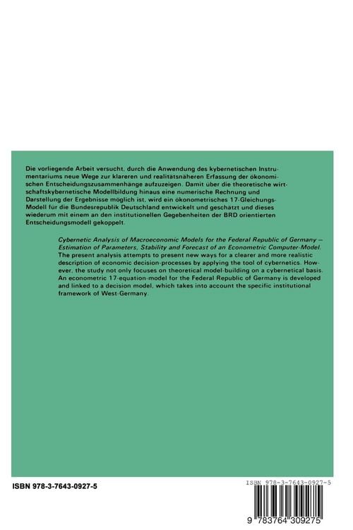 Produktbild: Kybernetische Analyse &ouml;konomischer Makromodelle f&uuml;r die Bundesrepublik Deutschland