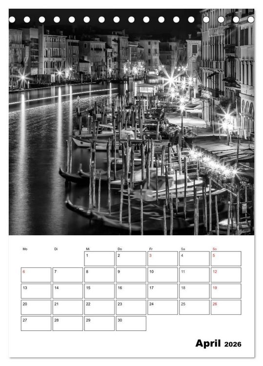 Produktbild: MONOCHROMES VENEDIG Klassische Momente (Tischkalender 2026 DIN A5 hoch), CALVENDO Monatskalender