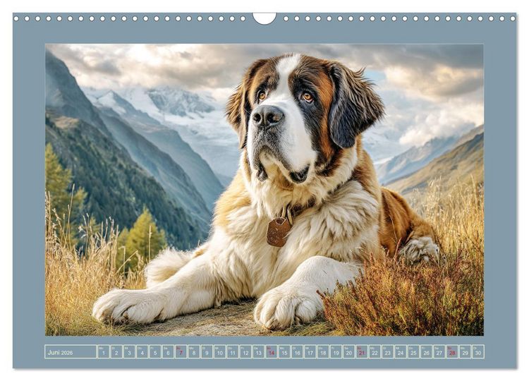 Produktbild: K&ouml;nigliche Bernhardiner. Die sanften Riesen der Alpen (Wandkalender 2026 DIN A3 quer), CALVENDO Monatskalender