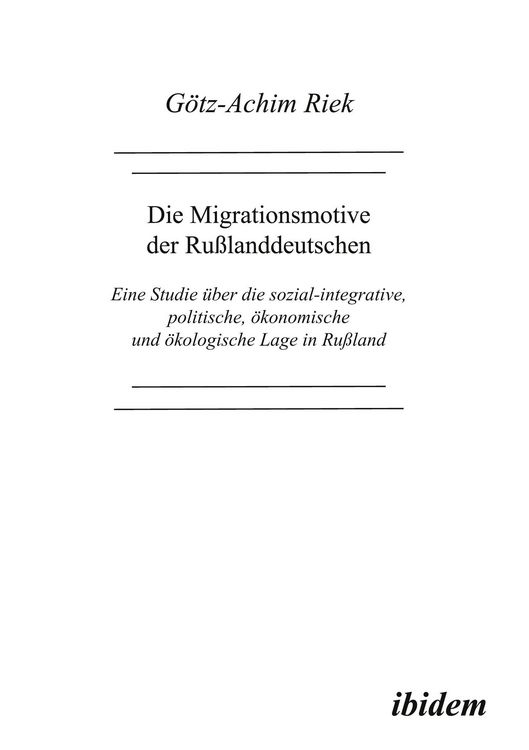 Produktbild: Die Migrationsmotive der Russlanddeutschen