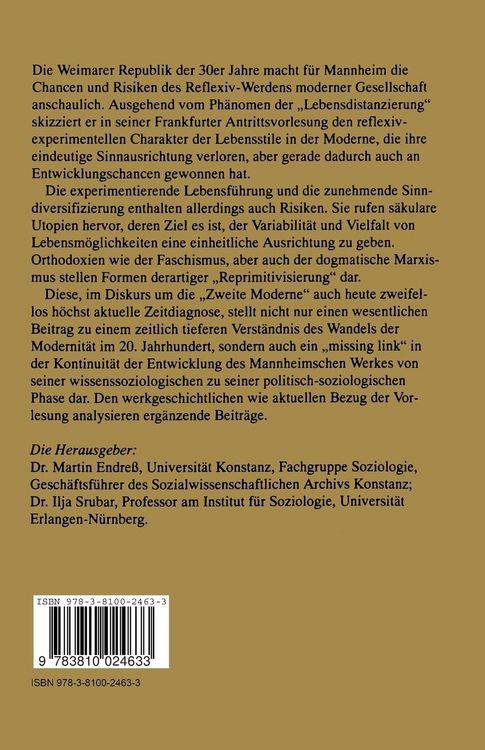 Produktbild: Karl Mannheims Analyse der Moderne