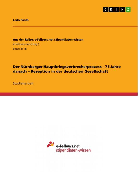 Produktbild: Der N&uuml;rnberger Hauptkriegsverbrecherprozess - 75 Jahre danach - Rezeption in der deutschen Gesellschaft