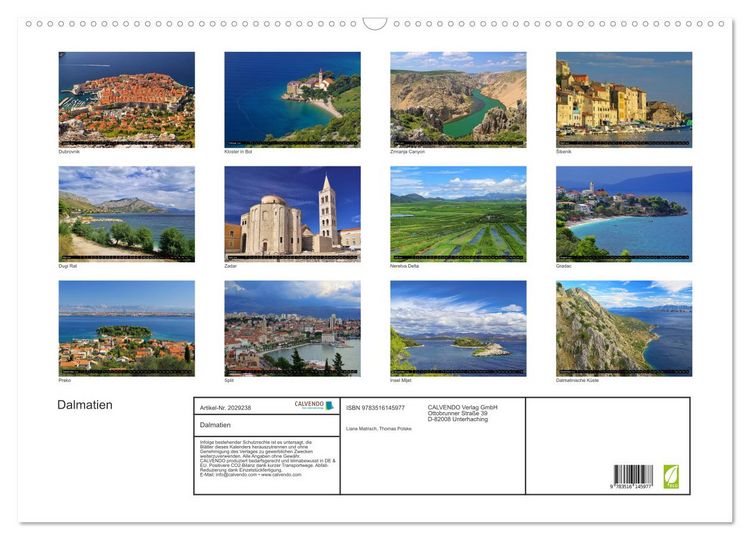 Produktbild: Dalmatien (Wandkalender 2026 DIN A2 quer), CALVENDO Monatskalender
