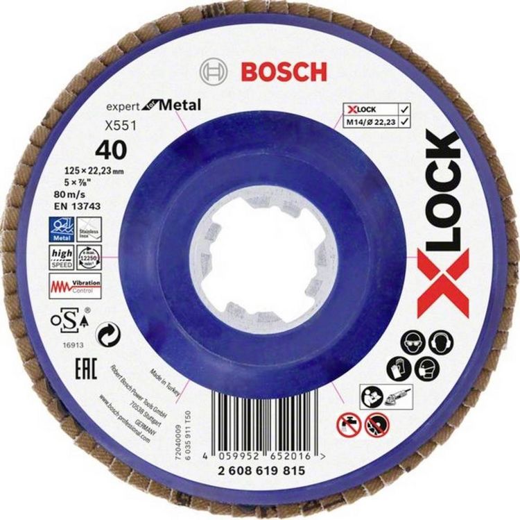Produktbild: Bosch Accessories 2608619815 X551 F&auml;cherschleifscheibe Durchmesser 125 mm Bohrungs-&Oslash; 22.23 mm K&ouml;rnung (num) 40 1 St.